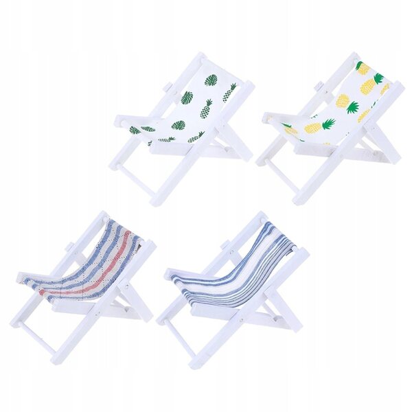 4 SZT. MINI KRZESEŁKA PLAŻOWE DO DOMKU DLA LALEK Z NATURALNYCH MATERIAŁÓW