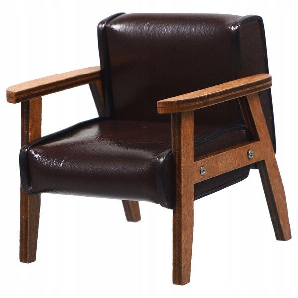Mini poltrona in legno nera vintage per casa delle bambole, decorazione realistica