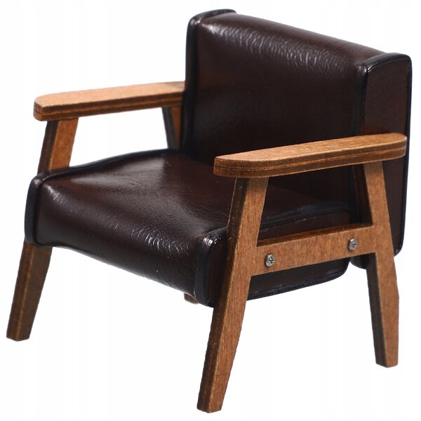 Mini poltrona in legno nera vintage per casa delle bambole, decorazione realistica