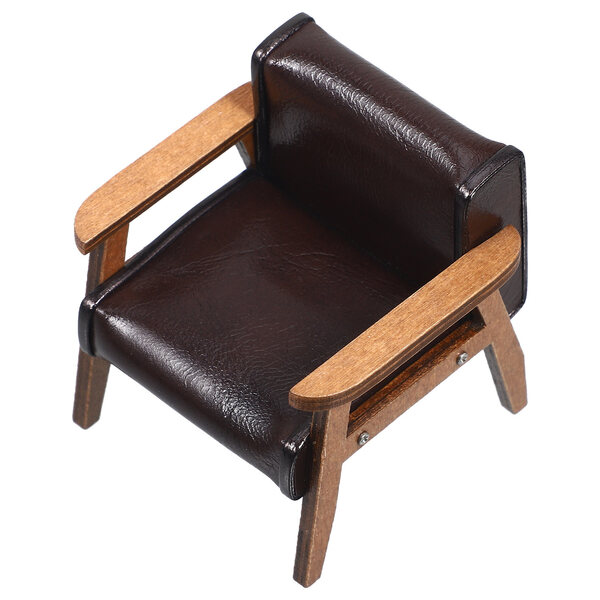 Mini poltrona in legno nera vintage per casa delle bambole, decorazione realistica