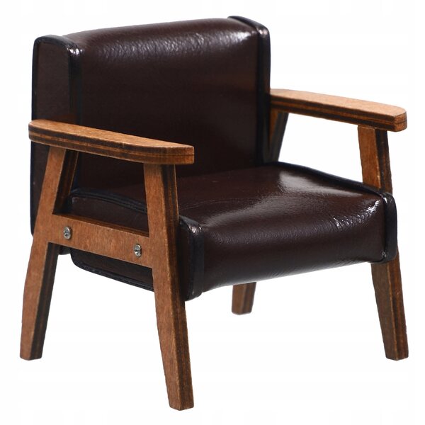 Mini poltrona in legno nera vintage per casa delle bambole, decorazione realistica
