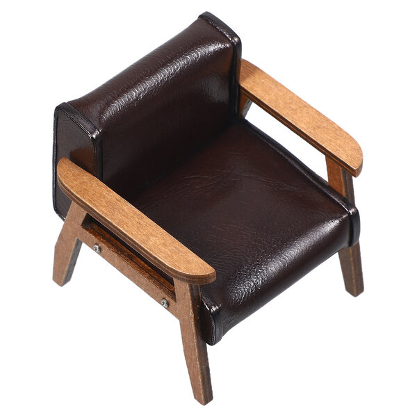 Mini poltrona in legno nera vintage per casa delle bambole, decorazione realistica