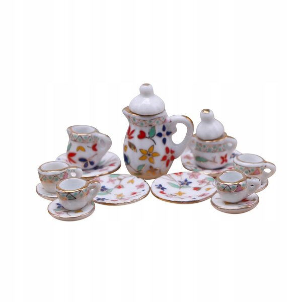 Miniatuur keramiek theeservies voor poppenhuizen, schaal 1:12 - 15 stuks