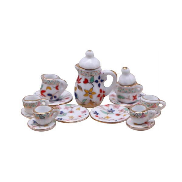 Set Miniatura Tè in Ceramica per Casa delle Bambole Scala 1:12 - 15 Pezzi