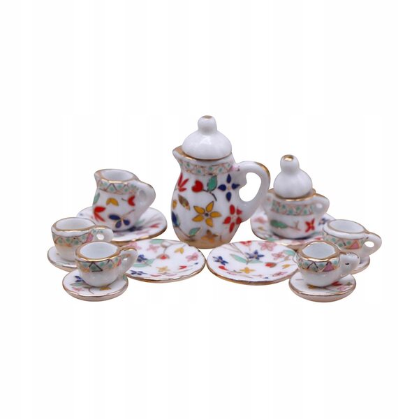 Set Miniatura Tè in Ceramica per Casa delle Bambole Scala 1:12 - 15 Pezzi