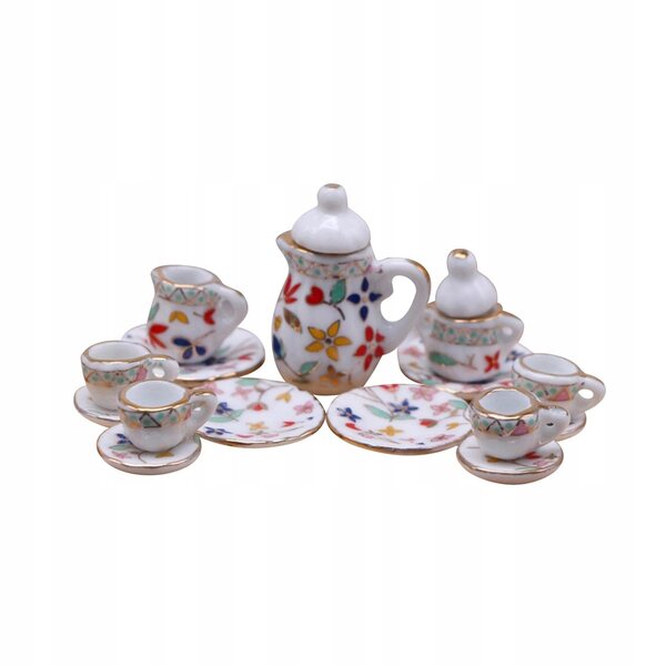 Set Miniatura Tè in Ceramica per Casa delle Bambole Scala 1:12 - 15 Pezzi