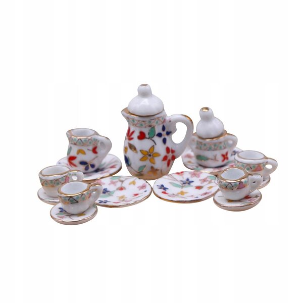 Set Miniatura Tè in Ceramica per Casa delle Bambole Scala 1:12 - 15 Pezzi