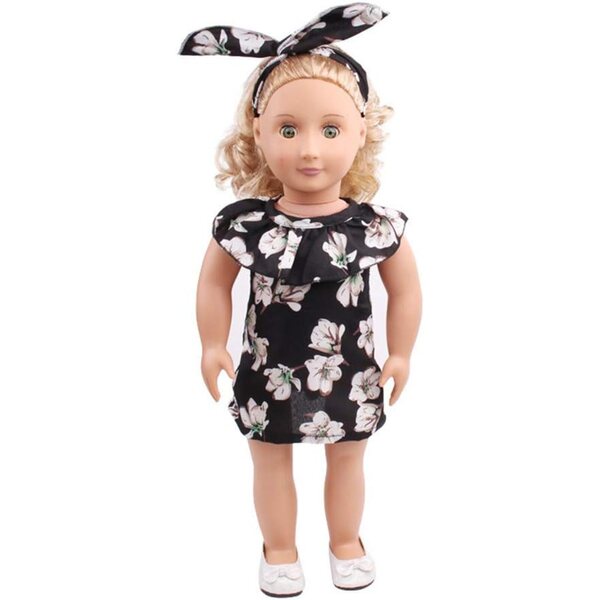 Blumenkleid mit Stirnband für 46 cm große amerikanische Puppe – Freizeitkleidung
