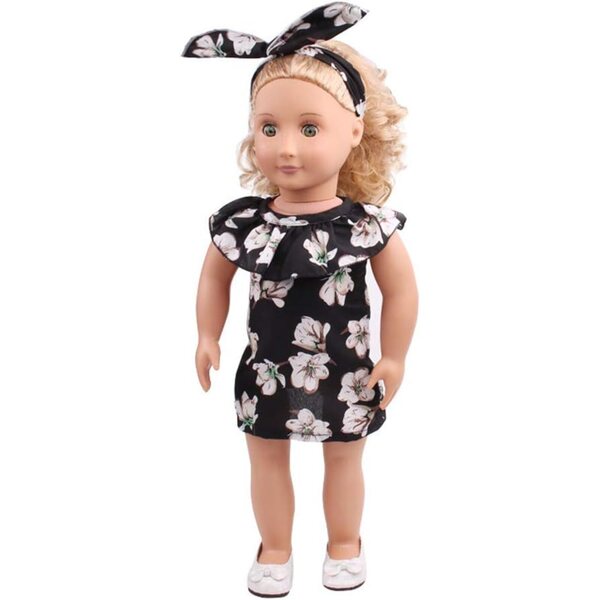 Blumenkleid mit Stirnband für 46 cm große amerikanische Puppe – Freizeitkleidung