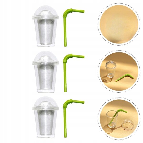 Set 3 mini tazze per tè al latte in ABS decorazione per casa delle bambole