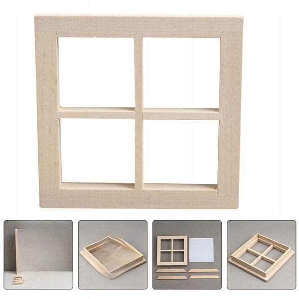 Holzfenster für Puppenhaus - Mini-Dekoration grün 7x7 cm