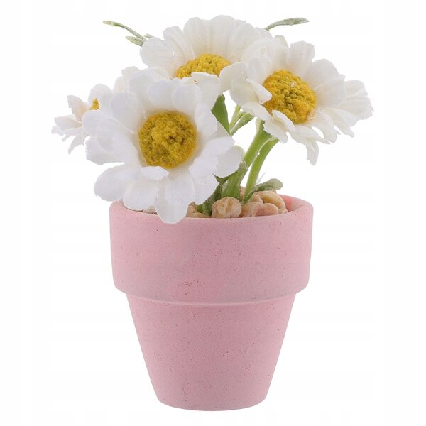 Miniaturvase mit lebendem Gänseblümchen für ein Puppenhaus, realistische Dekoration