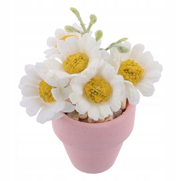 Vaso in miniatura con margherita viva per una casa delle bambole, decorazione realistica