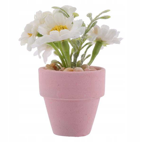 Vaso in miniatura con margherita viva per una casa delle bambole, decorazione realistica