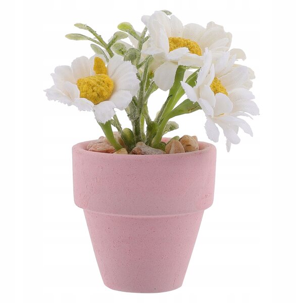 Vaso in miniatura con margherita viva per una casa delle bambole, decorazione realistica