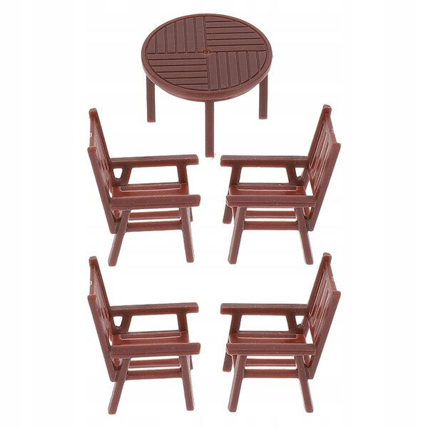 Miniaturistische tafel en stoelenset voor poppenhuis in bruin plastic