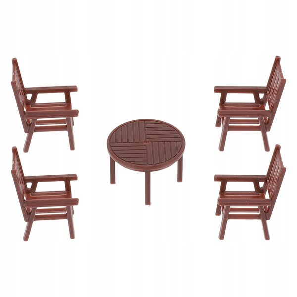 Miniaturistische tafel en stoelenset voor poppenhuis in bruin plastic