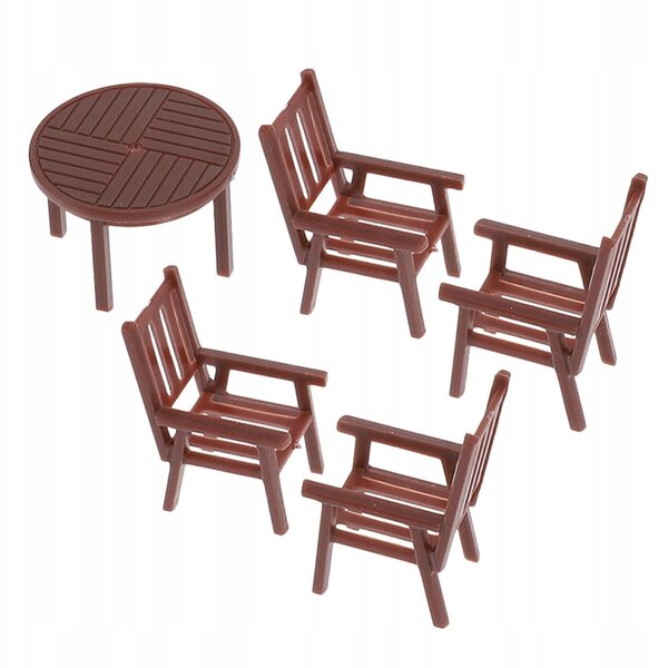 Miniaturistische tafel en stoelenset voor poppenhuis in bruin plastic
