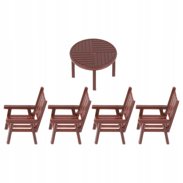 Miniaturistische tafel en stoelenset voor poppenhuis in bruin plastic