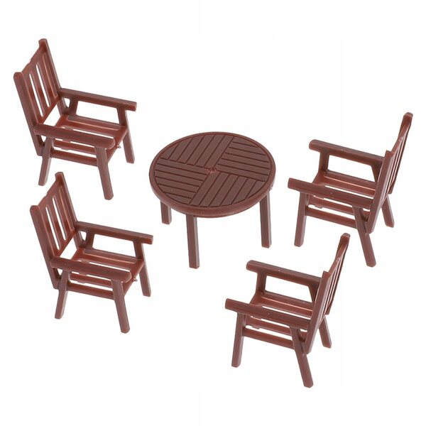 Miniaturistische tafel en stoelenset voor poppenhuis in bruin plastic