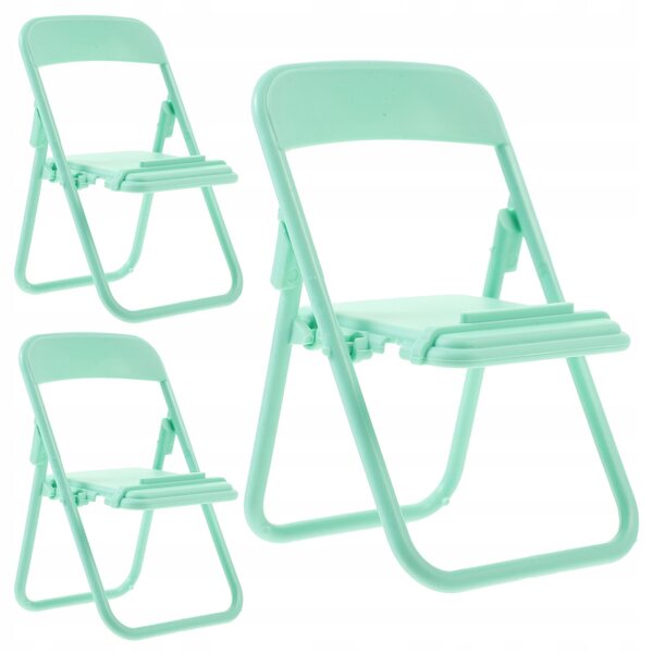 Set 3 Sedie Miniature Pieghevoli in Plastica Verde per Casa delle Bambole