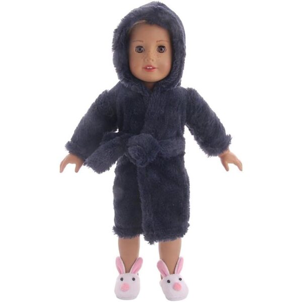 Accappatoio Nero in Peluche con Cintura per Bambole Americane 46 cm