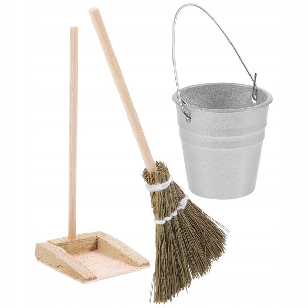 Set Mini Strumenti per Pulizia Casa delle Bambole in Legno e Plastica Colorati