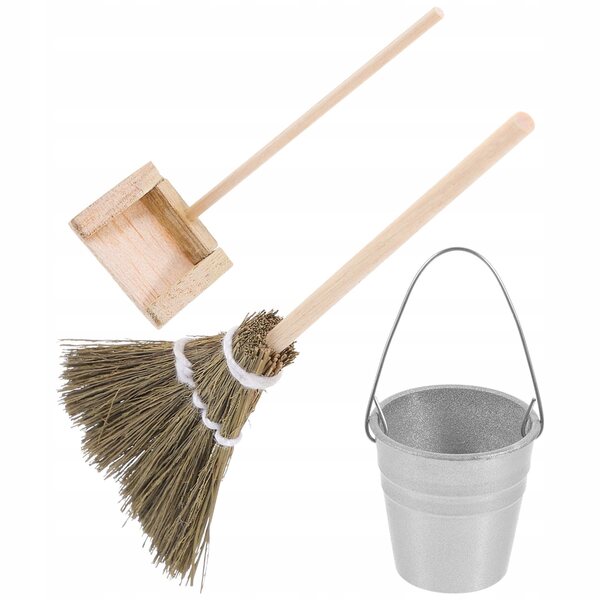 Set Mini Strumenti per Pulizia Casa delle Bambole in Legno e Plastica Colorati