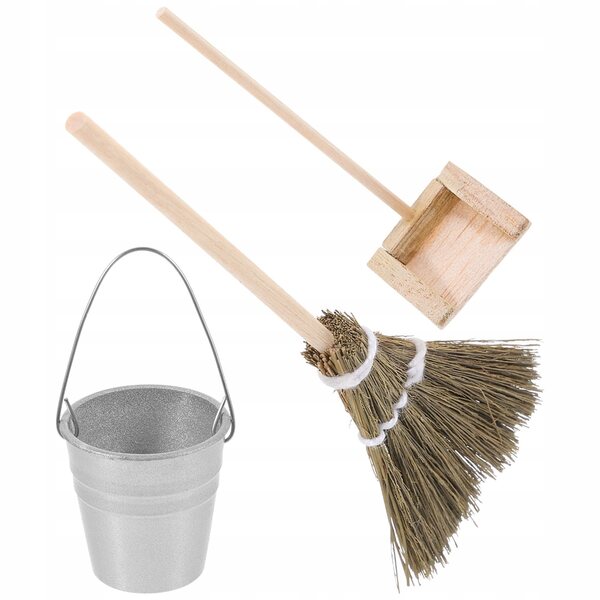 Set Mini Strumenti per Pulizia Casa delle Bambole in Legno e Plastica Colorati