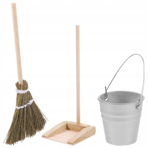 Set Mini Strumenti per Pulizia Casa delle Bambole in Legno e Plastica Colorati