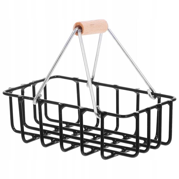 Mini cestino nero in ferro per gioco e decorazione casa delle bambole