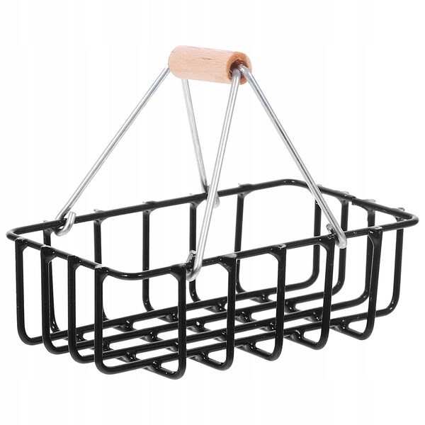 Mini cestino nero in ferro per gioco e decorazione casa delle bambole