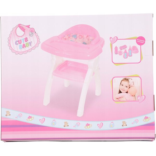 Hochstuhl für Puppen 44 cm rosa und weiß aus Toi-Toys-Kunststoff