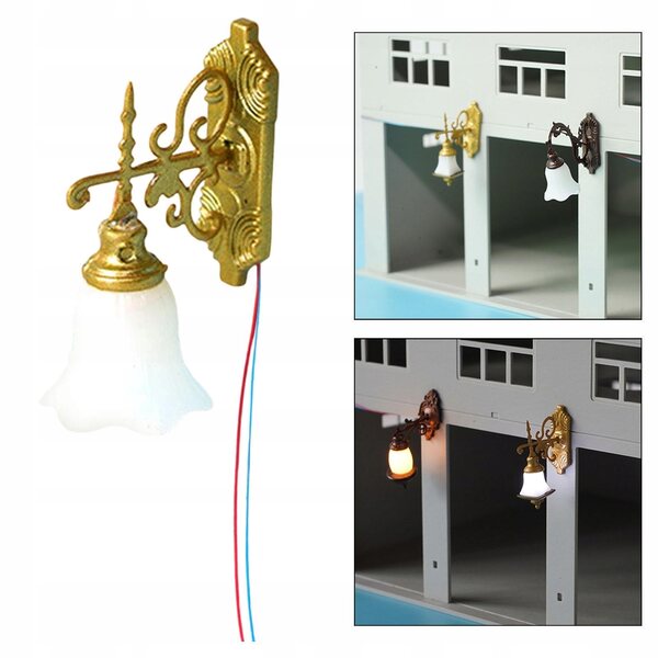 Lampa a muro scala 1:87 HO con luce LED calda per modellismo e scenografie