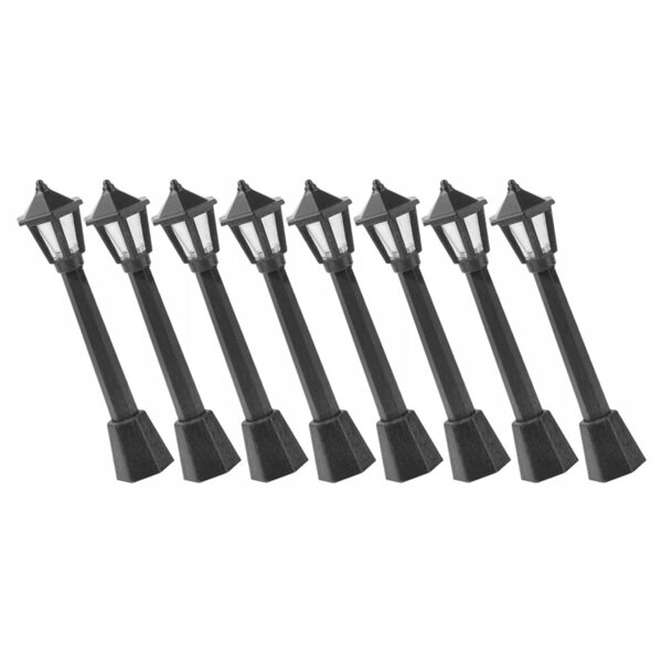 Set 8 Mini Lanterne Stradali in Plastica Nere per Decorazioni e Modellismo