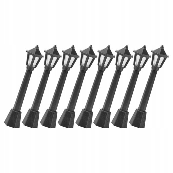 Set 8 Mini Lanterne Stradali in Plastica Nere per Decorazioni e Modellismo