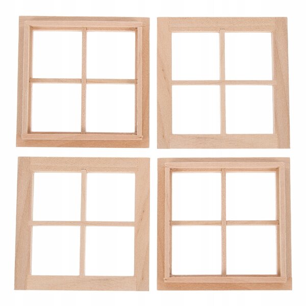Set 4 Miniature Cornici per Finestre in Legno Beige per Case delle Bambole