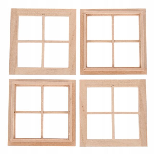 Set 4 Miniature Cornici per Finestre in Legno Beige per Case delle Bambole