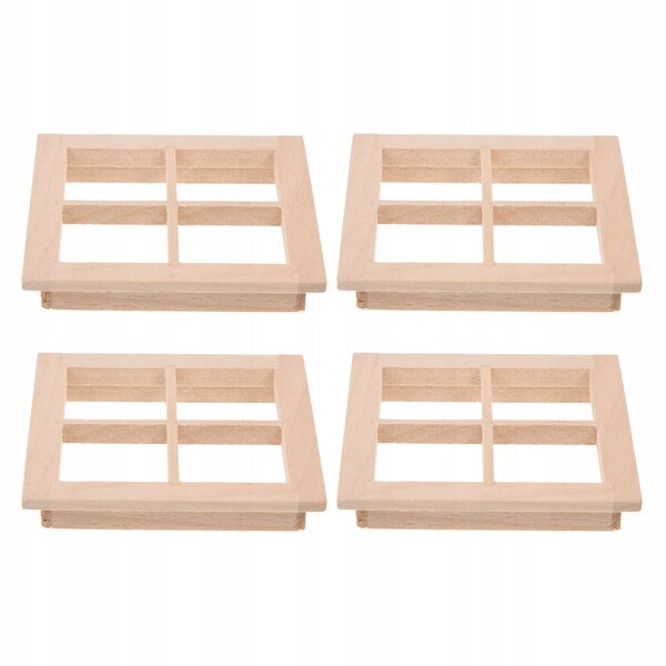 Set 4 Miniature Cornici per Finestre in Legno Beige per Case delle Bambole