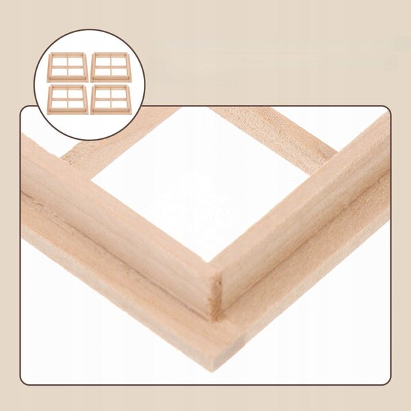 Set 4 Miniature Cornici per Finestre in Legno Beige per Case delle Bambole