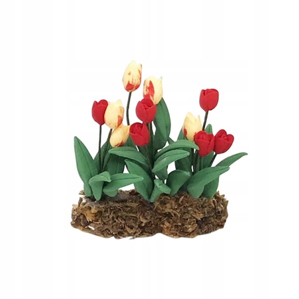 Casa delle bambole Tulipani nell'erba - giardino in miniatura 1:12 in resina