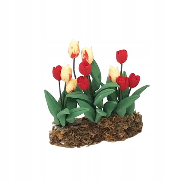 Casa delle bambole Tulipani nell'erba - giardino in miniatura 1:12 in resina