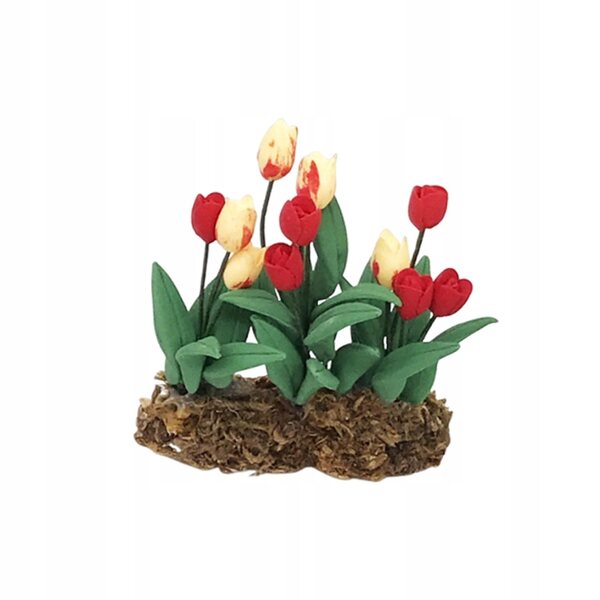 Casa delle bambole Tulipani nell'erba - giardino in miniatura 1:12 in resina