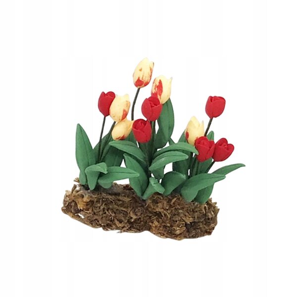 Casa delle bambole Tulipani nell'erba - giardino in miniatura 1:12 in resina