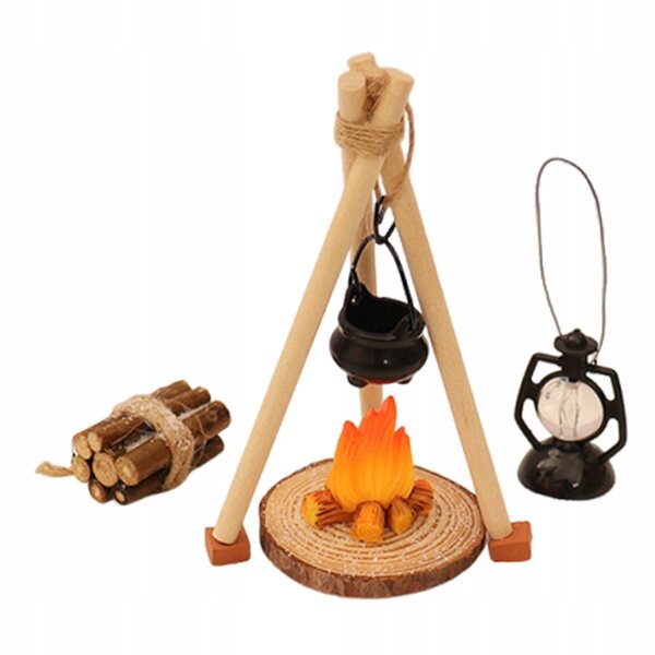 Set Miniature di Campeggio per Casa delle Bambole Scala 1:12 con Focolare in Mattoni Rossi