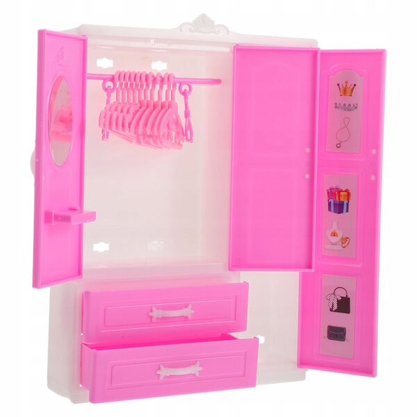 Set armadio rosa con appendiabiti per bambole, accessori per casa giochi