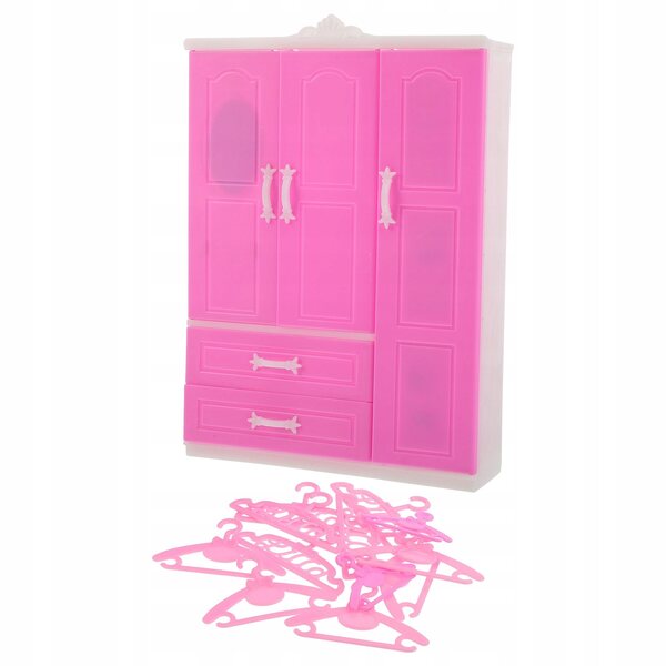 Set armadio rosa con appendiabiti per bambole, accessori per casa giochi