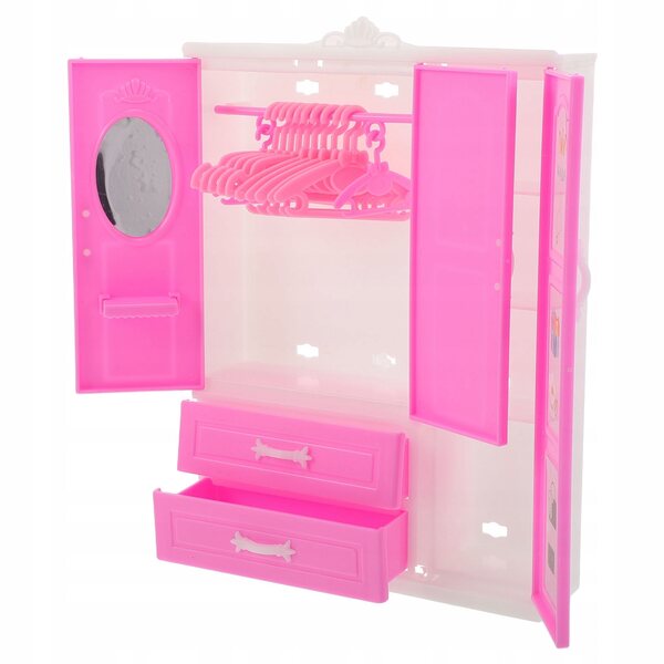 Set armadio rosa con appendiabiti per bambole, accessori per casa giochi