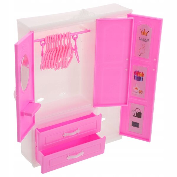 Set armadio rosa con appendiabiti per bambole, accessori per casa giochi