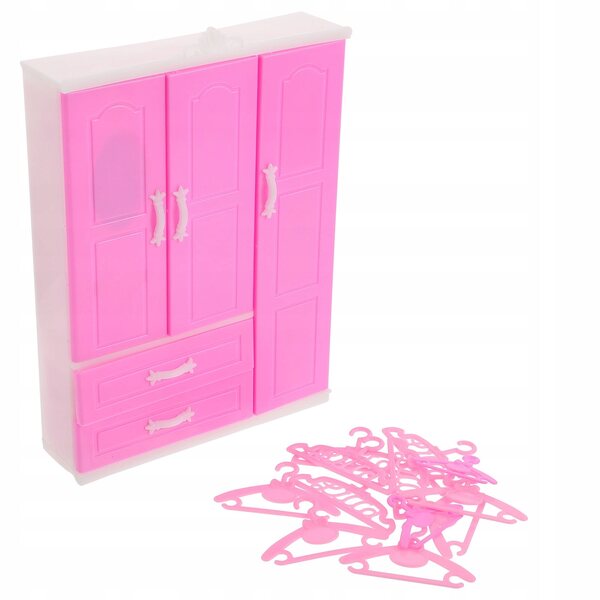 Set armadio rosa con appendiabiti per bambole, accessori per casa giochi